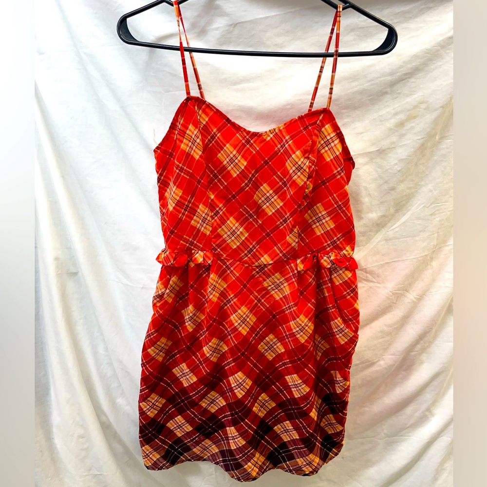 Xhilaration Red Plaid Spaghetti Strap 2 pocket Dress ladies sz M